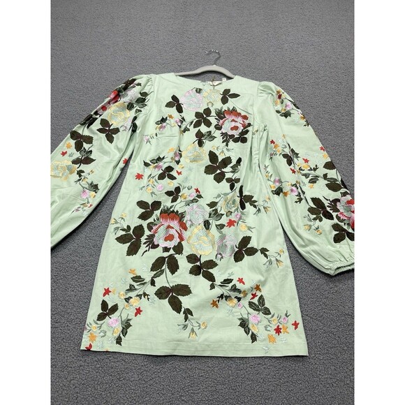 Anthropologie Let Me Be Mini Dress Green Long-Sleeve Embroidered Preppy Sz M NWT - Picture 5 of 15
